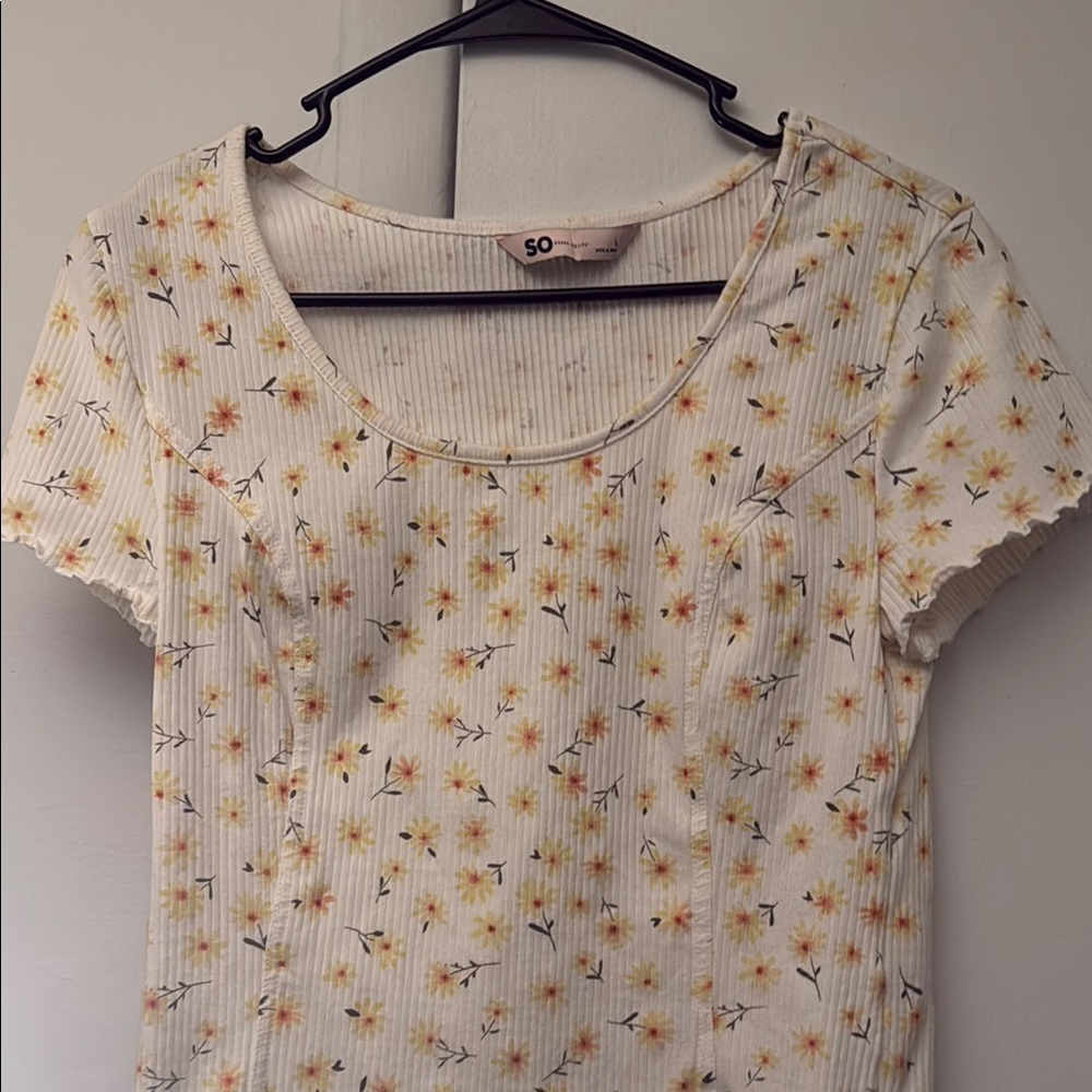 SO Floral Print Ribbed Top